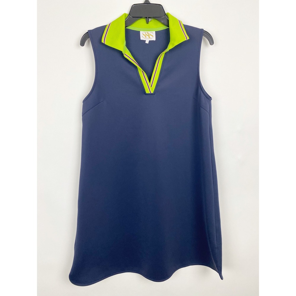 SSYS The Label Sleeveless V-Neck Sporty Polo Scuba Dress Women Medium Navy
